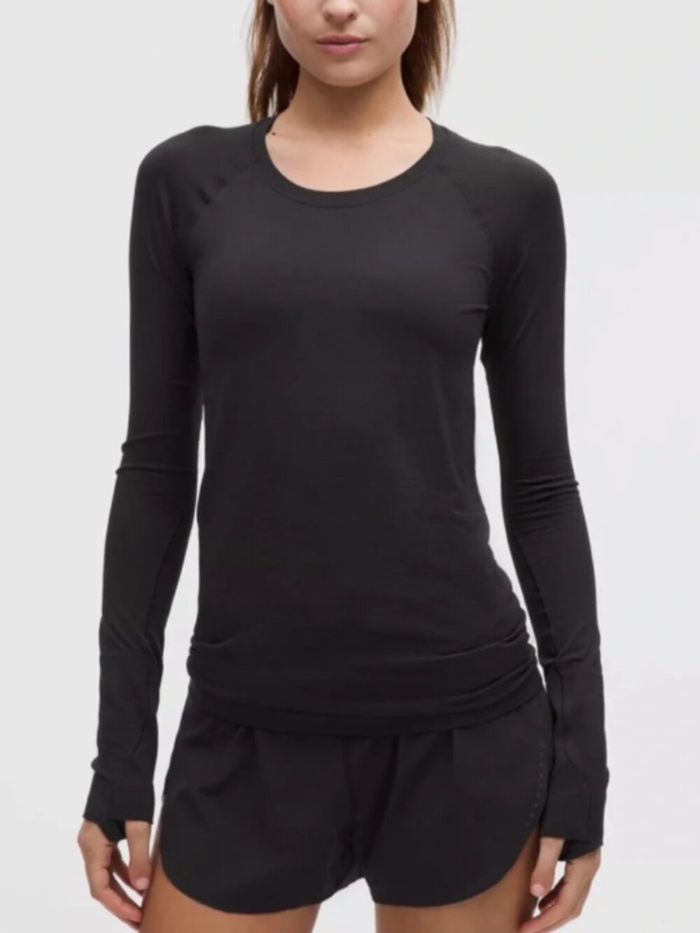 Lululemon Swiftly Tech Long Sleeve Shirt Crew Top Black Silverescent Size 6